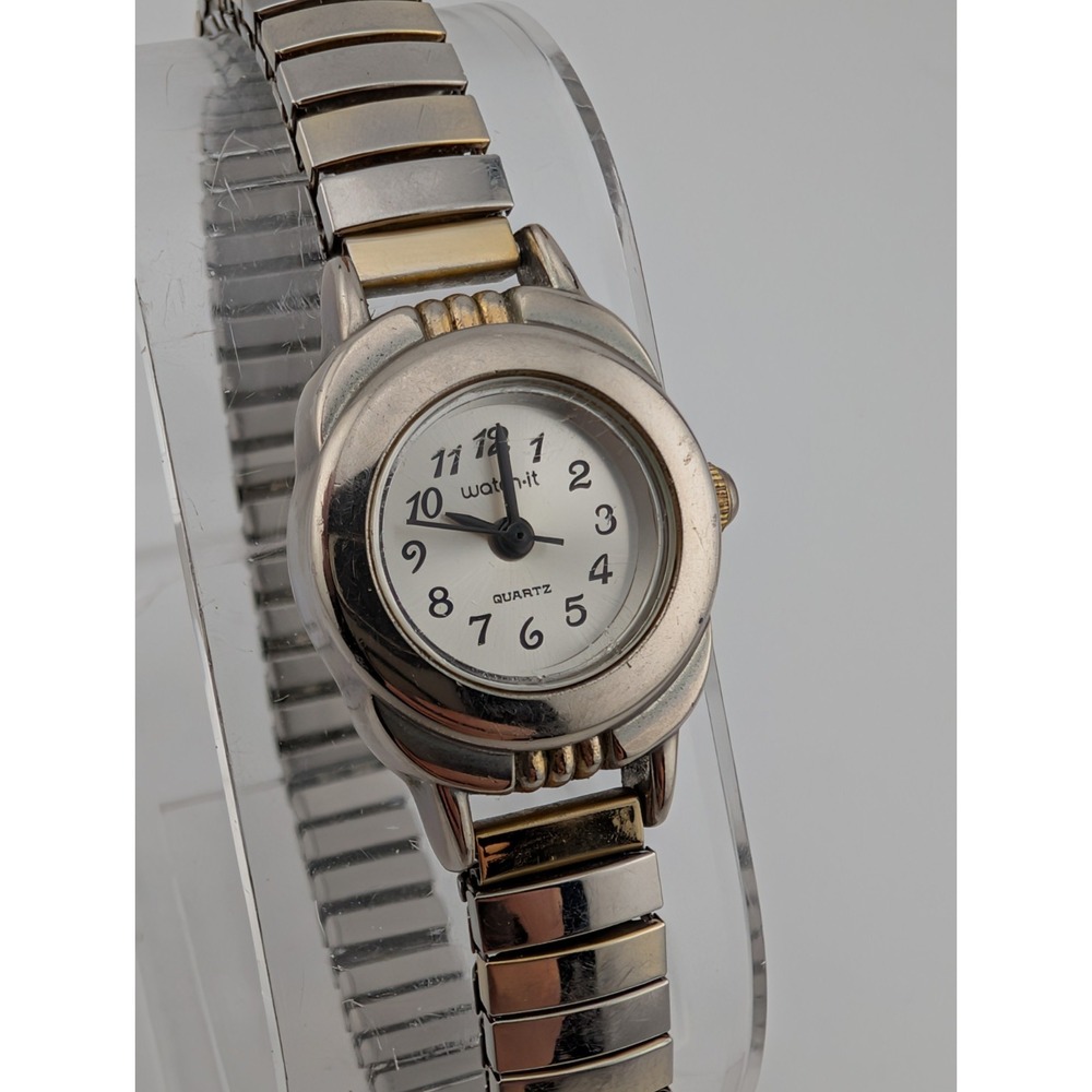 Vintage Watch-It Watch Women 18mm Case Two Tone Stretch Band- New Battery